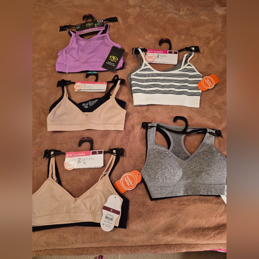 NWT Lot Of 5 Wonder Nation And AW Girls Bra 2-packs Size Small Or 30